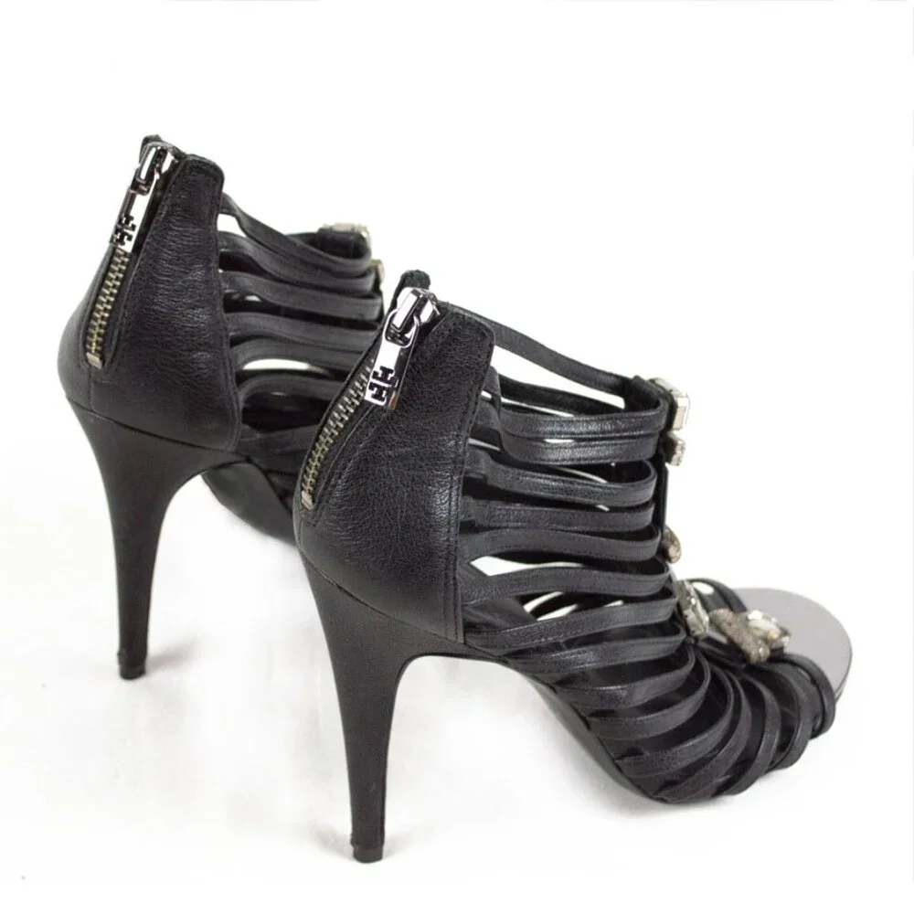 Tory Burch Leather Crystal Emblellishment Black Heel Shoe